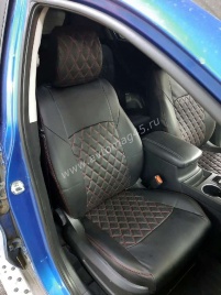 Авточехлы  Kia Sportage Киа Спортаж 2016-10.2022г 4 пок экокожа черная красная нить ромб   