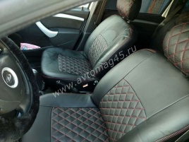 Авточехлы  Lada Largus Ларгус Largus Cross 7 местный экокожа черный с серой ниткой ромб 1пок до 20г