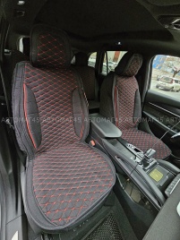 Чехлы  накидки на сиденье лен 2Д черный красная/оранжевая нитка комплект 5шт   