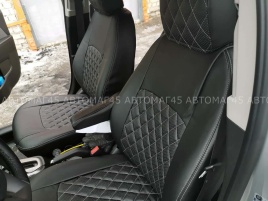 Авточехлы  Chevrolet Aveo Шевроле Авео 2пок 2012-2015г экокожа черная нить серая ромб    