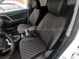 Авточехлы  Hyundai Creta 1 Хендай Крета 1 2015-2021г экокожа черная красная нить ромб   