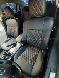 Авточехлы  Mazda 6 Мазда 6 2012-2022г экокожа черная красная нить ромб   