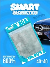 Smart monster микрофибровое полотенце для сушки кузова серый 40*40см 1шт   