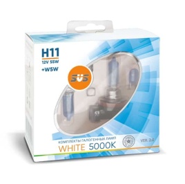 SVS  лампа H11 White 12V 55W 5000K 2шт   