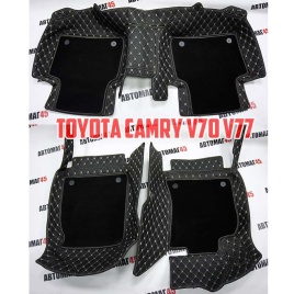 Ковры  5D экокожа Toyota Camry V70 c 2018г черный с бежевой ниткой+ворс комплект АКЦИЯ! 
