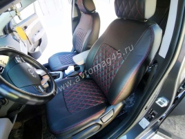 Авточехлы  Hyundai Elantra VI пок Хендай Элантра 6 пок 2015-2020г экокожа черная красная нить ромб  