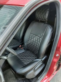 Авточехлы  Lada Largus Ларгус Largus Cross 5 местный 2/3 2012-2021г экокожа черная нить серая ромб 