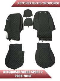Авточехлы  Mitsubishi Pajero sport-2 Мицубиси Паджеро спорт-2 2008-2016г экокожа черн сер.нить ромб