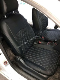 Авточехлы  Volkswagen Polo Фольцваген Поло седан 2/3 2010-2020г экокожа черная нить серая Ромб   