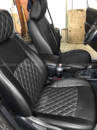 Авточехлы  Kia Soul Киа Соул 2014-2019г 2 поколение экокожа черная нить серая ромб   