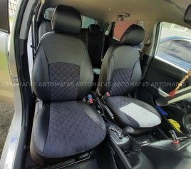 Авточехлы  Kia Rio Киа Рио 2011-2017г Hyundai Solaris 2011-2017г экокожа алькан черная сер.нить ромб