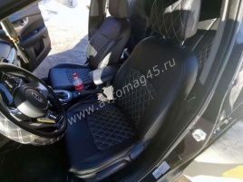 Авточехлы  Kia Cerato Киа Серато 2018-2022г 4 поколение экокожа черная серая нить ромб   