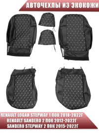 Авточехлы Renault Logan Stepway c 2013г Renault Sandero Stepway с 2015г 2/3 экокожа черная ромб Барс