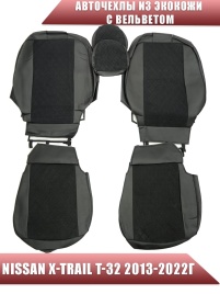 Авточехлы  Nissan X-Trail Ниссан Х-Трейл 2013-2022г кузов T32 черный вельвет черная нить ромб