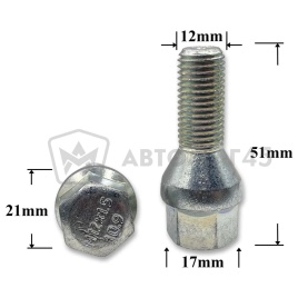 T0013 Болт колесный иномарки М12*1,5*49/25 ключ 17 конус S-994 Opel BMW 