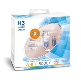 SVS  лампа H3 White 12V 55W 5000K 2шт   
