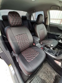 Авточехлы  Toyota Corolla Тойота Королла 2007-2013г кузов 150 экокожа черная нить красная ромб   