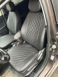 Авточехлы  Kia Rio Киа Рио 2011-2017г Hyundai Solaris 2011-2017г экокожа черн ромб черн.нить Барс  