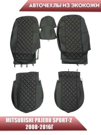Авточехлы  Mitsubishi Pajero sport-2 Мицубиси Паджеро спорт-2 2008-2016г экокожа черн крас.нить ромб