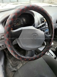 C2R  оплетка руля кожа черная двойной ромб красная нитка размер 37-39см М С504R  