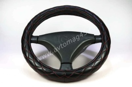 IGG  719 оплетка руля экокожа черный стеганый с красной отстрочкой   