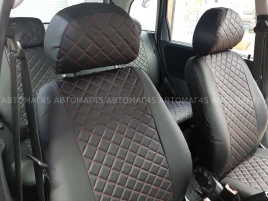 Авточехлы  Лада Kalina Калина Калина2 экокожа черная с красной ниткой ромб Барс   