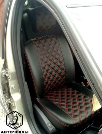 Авточехлы  Lada Largus Ларгус Largus Cross 5 местный 2/3 2012-2021г экокожа черная нить красная ромб