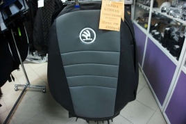 Авточехлы  Skoda KODIAQ NS7 Шкода Кодиак 2016-2023г люксовый салон экокожа черно-серая   