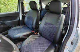 Авточехлы  Лада Granta Гранта  1/1 с 08.2018г экокожа алькантара черная с серой ниткой ромб 