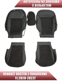 Авточехлы  Renault Duster Рено Дастер 11.2020-2022г  экокожа черная красная нить ромб вельвет