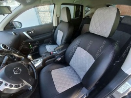 Авточехлы  Nissan Qashqai Ниссан Кашкай J10 2007-2014г экокожа алькантара черная серая нить ромб   