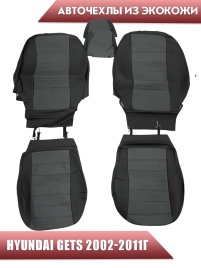 Авточехлы  Hyundai Getz Хендай Гетс низ 2/3 верх 2/3 экокожа черно-серая   