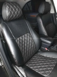 Авточехлы  Toyota Avensis Тойота Авенсис 2 поколение 2002-2009г экокожа черная серая нить ромб   
