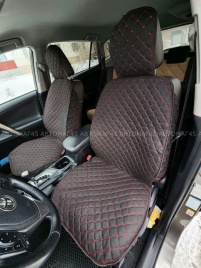 Чехлы  накидки на сиденье лен 2Д черный с красной ниткой передние 2шт LEX Light 