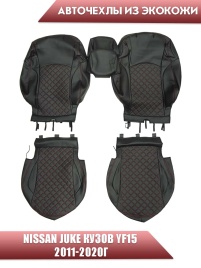 Авточехлы  Nissan Juke Ниссан Жук 2011-2020г экокожа черная красная нить ромб   