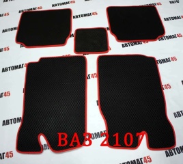 EVA ЭВА  коврики в салон ВАЗ 2101 2107 черные красный кант рисунок ромб комплект 5шт   