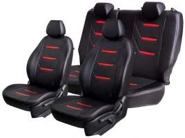 Авточехлы  Toyota RAV4 Тойота Рав4 2006-2012г XA30 экокожа черная с красной вставкой ромб Турин 2   