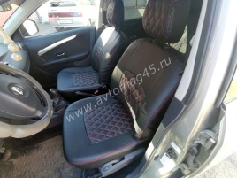 Авточехлы  Nissan Almera Ниссан Альмера 2013-2019г 2/3 экокожа черная красная нить ромб   