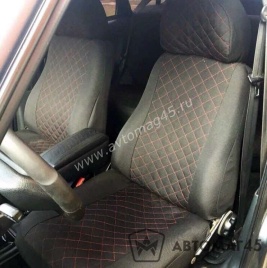 Авточехлы  Нива трехдверная до 11.2019г 21213 21214 жаккард черный с красной ниткой стандарт Барс