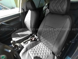 Авточехлы  Skoda Octavia A5 Шкода Октавиа А5 2008-2013г 2/3 экокожа черная бежевая нить ромб   