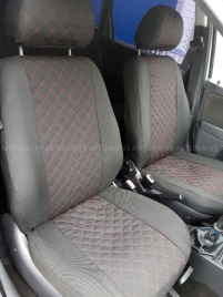 Авточехлы  Лада Granta Гранта  2/3 с 08.2018 жаккард черно-серый с красной ниткой стандарт ромб Барс