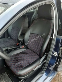 Авточехлы  Skoda Rapid с 2012г 2/3 Volkswagen Polo л/б с 2020г экокожа алькантара черная крас.н ромб