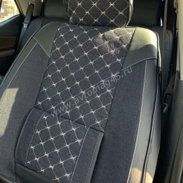 Чехлы  накидки на сиденье лен форма 2Д черный с белой/бежевой ниткой с поддержками комплект 5шт   
