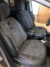 Чехлы  накидки на сиденье экокожа+алькант черно-бежевый трансформер с отдельным подголовн комп Fota