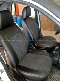 Авточехлы  Лада Granta Гранта  2/3 с 08.2018г экокожа с алькантарой черная с серой ниткой ромб Офис 