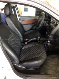 Авточехлы  Лада Granta Гранта  2/3 с 08.2018г экокожа черный с серой ниткой ромб г.Ростов   