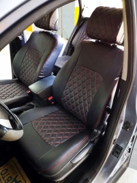 Авточехлы  Ssang Yong Actyon Санг Йонг Экшн экокожа черная красная нить ромб 2011-2021г   