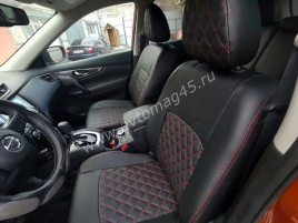 Авточехлы  Nissan X-Trail Ниссан Х-Трейл 2007-2014г кузов T31 экокожа черная красная нить ромб   