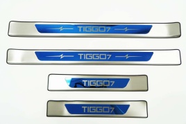 Накладки на внутр пороги Chery Tiggo 7 Чери Тигго 7 2016-2020г широкие алюминий 4шт