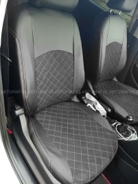 Авточехлы  Volkswagen Polo Поло седан 2/3 2010-2020г экокожа алькантара черная нить черная Ромб   